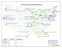 Map of the United States with universities noted